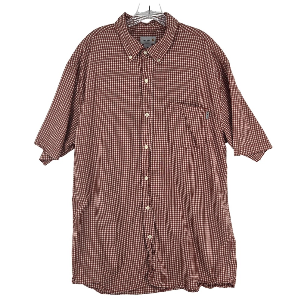 Carhartt Shirt Mens XL Gingham Plaid Button Down Short Sleeve Casual Workwear